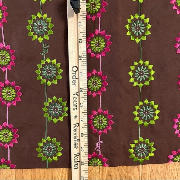 VTG Lilly Pulitzer White Label Silk Pencil Skirt Brown Embroidered Flowers 8 - Picture 6 of 7